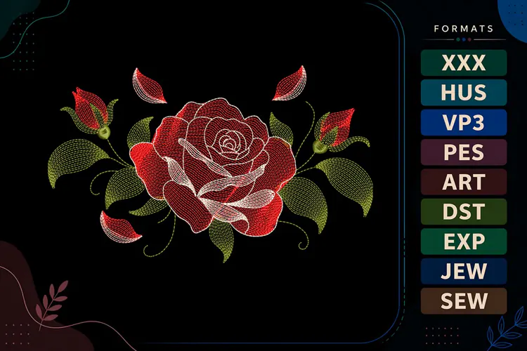Red Rose Floral Wreath Ripple Ripple Embroidery Designs