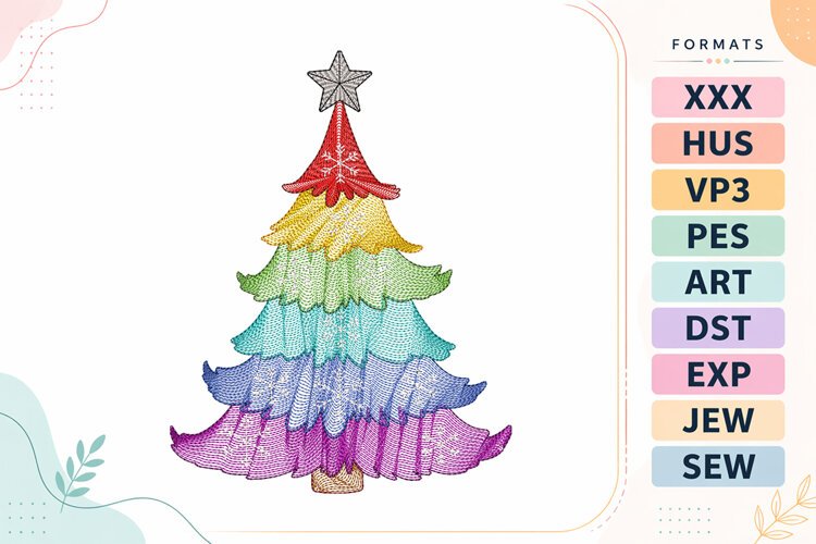 Ripple Rainbow Christmas Tree Embroidery Designs For Machine example image 1