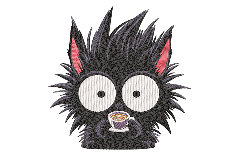 Funny Coffee Cat Machine Embroidery Design