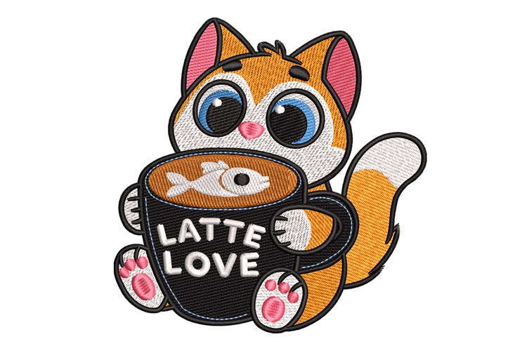 Latte Love Cat Machine Embroidery Design
