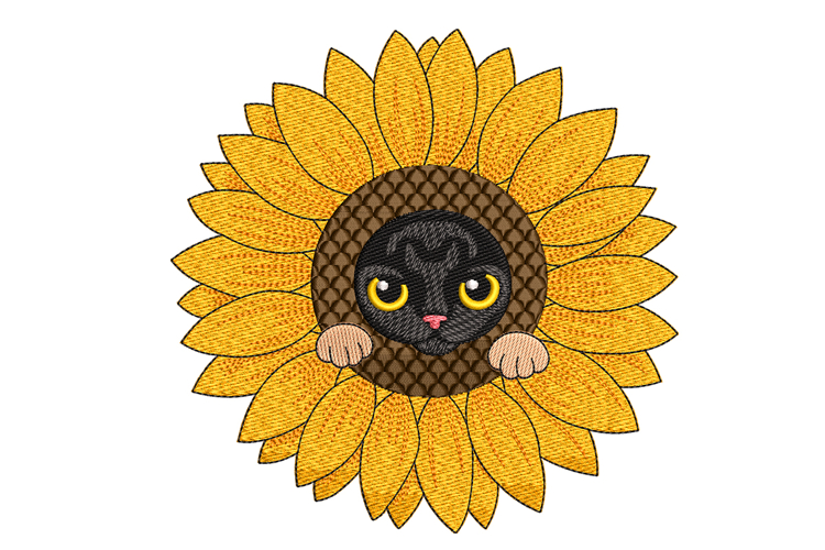 Cat in Sunflower Machine Embroidery Design