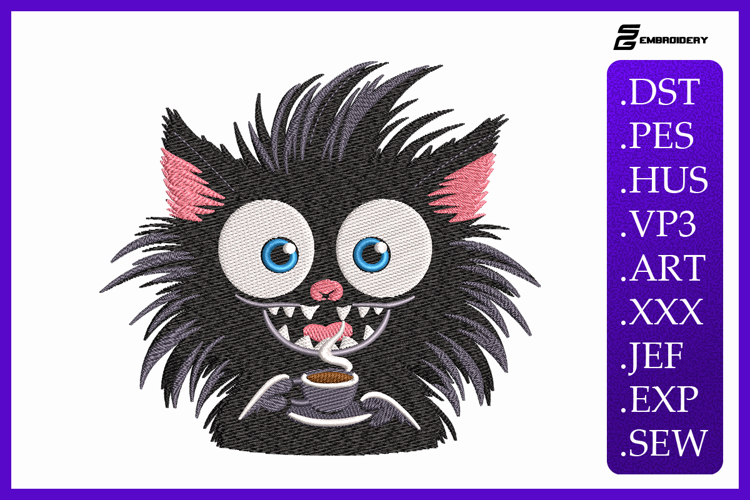 Coffee Cat Embroidery Designs For Machine