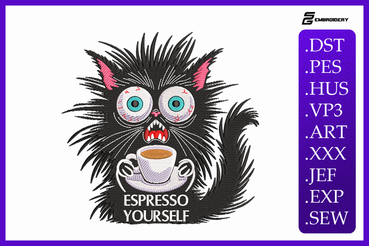 Espresso Yourself Cat Embroidery Designs For Machine