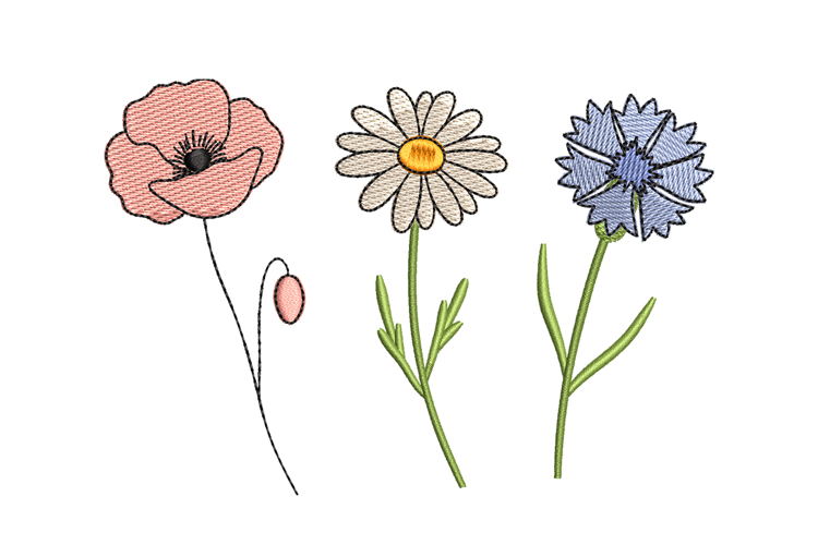 Wildflowers Trio Embroidery Designs For Machine