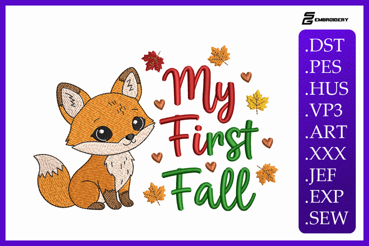 Baby Fox My First Fall Embroidery Designs For Machine