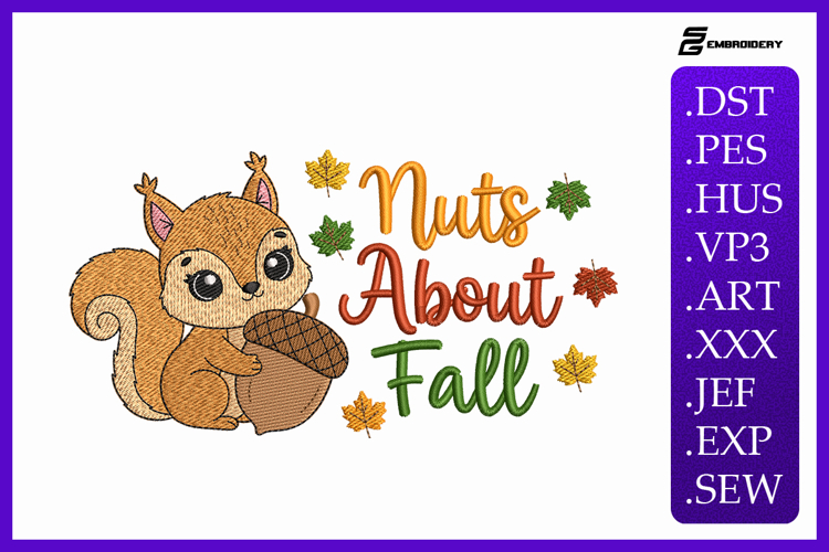 Nuts About Fall Squirrel Embroidery Designs For Machine