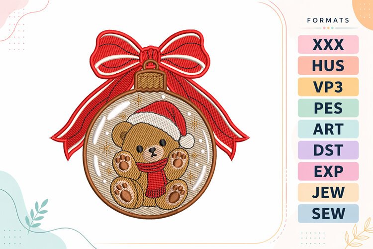 Christmas Teddy Bear Ornament Embroidery Design example image 1