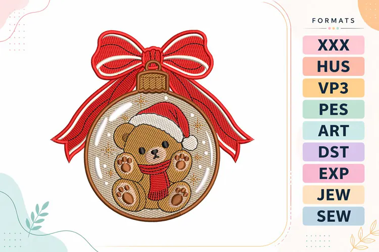 Christmas Teddy Bear Ornament Embroidery Design