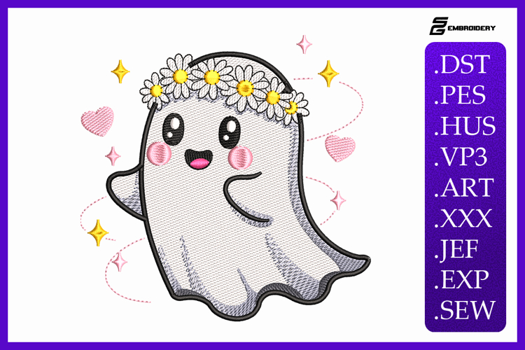 Cute Floral Ghost Embroidery Designs For Machine