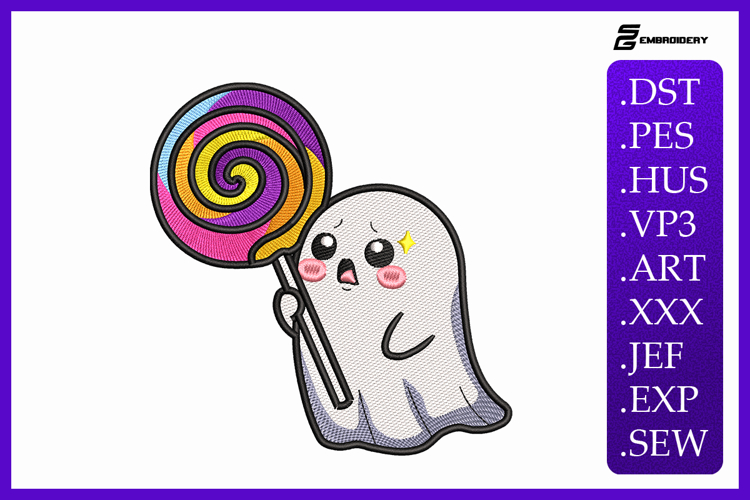 Cute Ghost with Lollipop Embroidery Designs For Machine