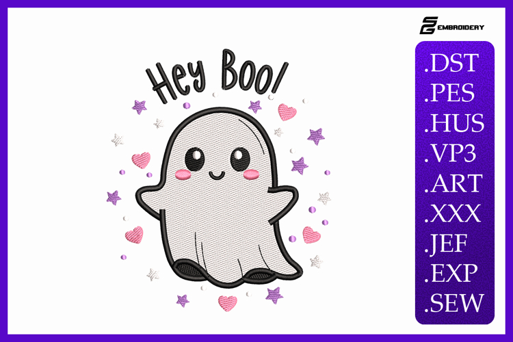 Hey Boo Halloween Ghost Embroidery Designs For Machine