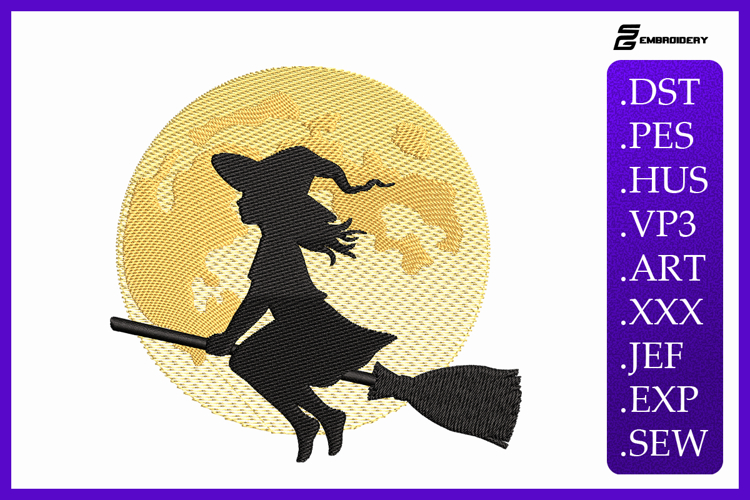 Halloween Witch Silhouette Embroidery Designs For Machine