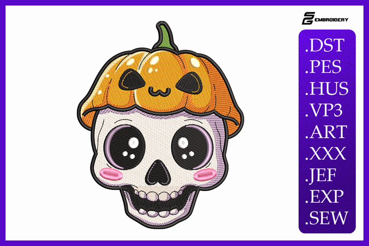 Pumpkin Skull Embroidery Designs For Machine