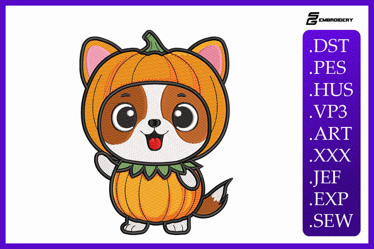 Pumpkin Dog Embroidery Designs For Machine