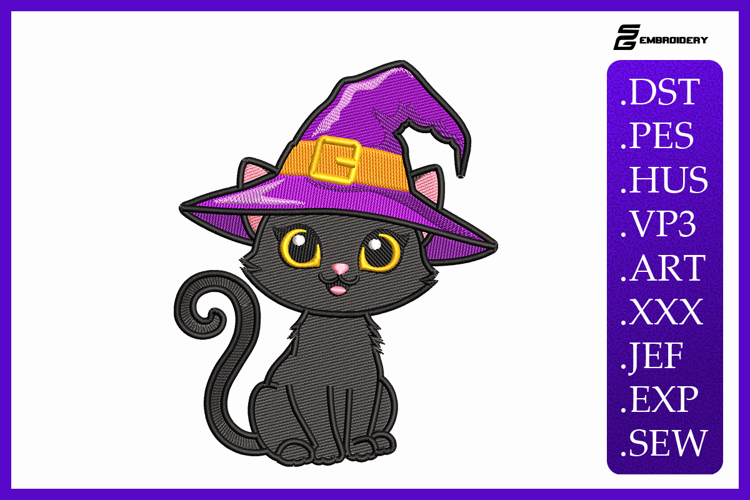 Halloween Witch Cat Embroidery Designs For Machine