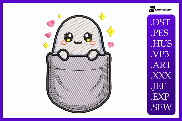 Cute Ghost in Pocket Embroidery Designs For Machine