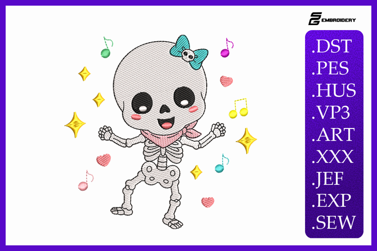 Cute Dancing Skeleton Embroidery Designs For Machine