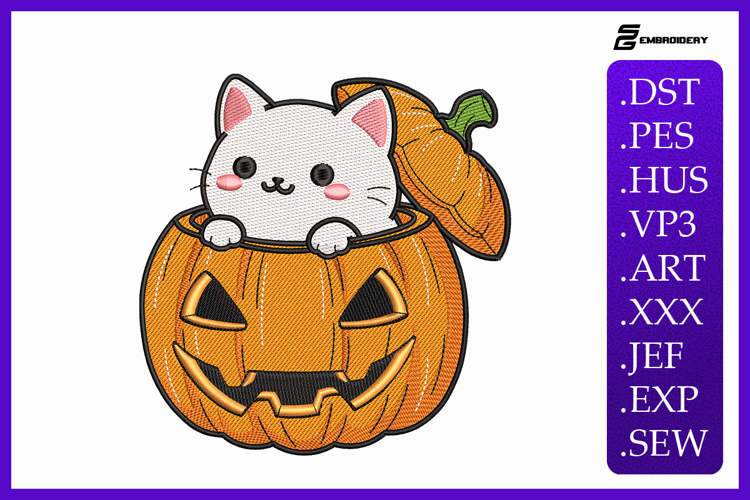 Cute Cat in Pumpkin Embroidery Designs For Machine