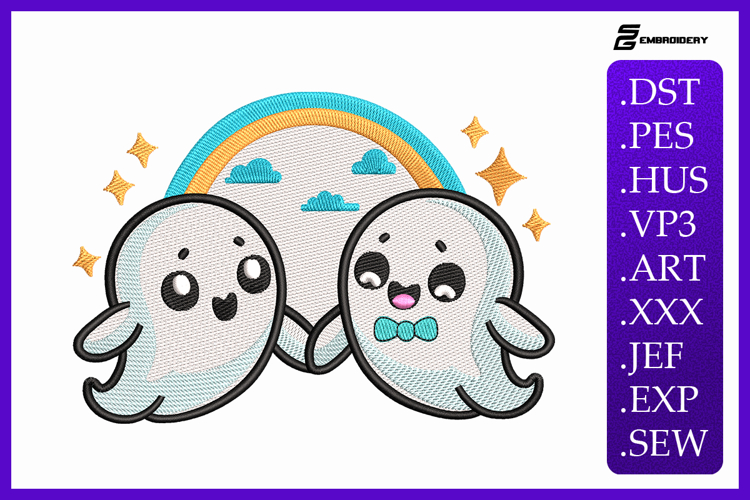Cute Ghost Friends Embroidery Designs For Machine