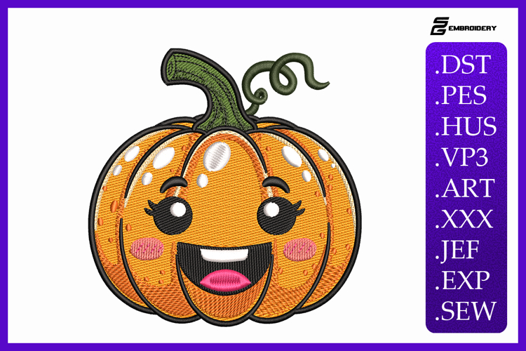 Happy Kawaii Pumpkin Embroidery Designs For Machine