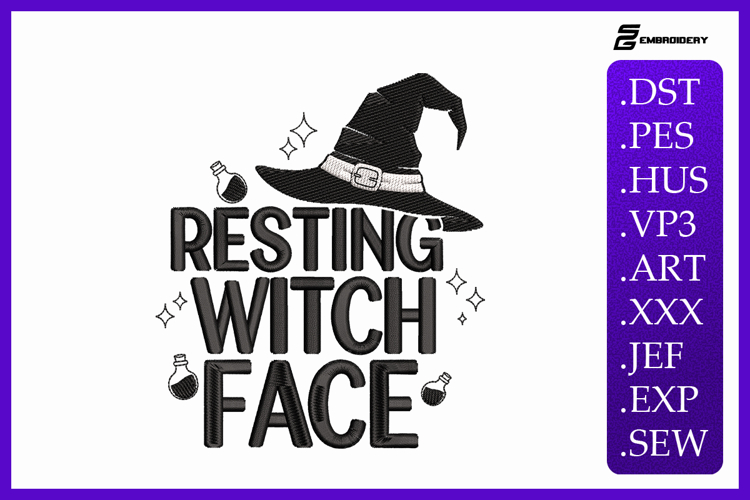 Resting Witch Face Embroidery Designs For Machine