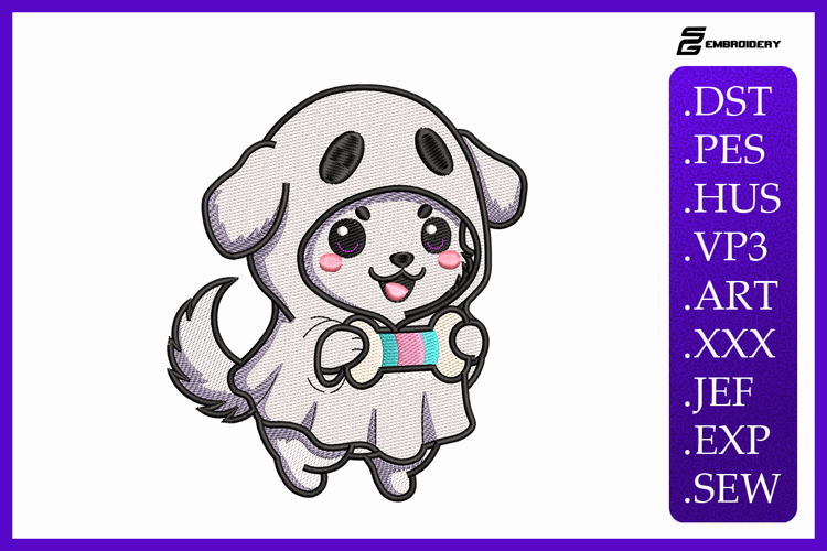 Ghost Puppy - Halloween Embroidery Designs For Machine