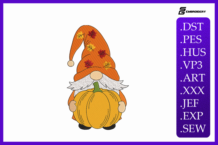 Gnome With Pumpkin Embroidery Designs For Machine