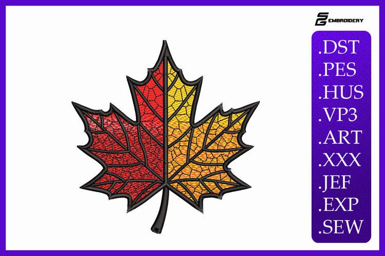 Stained Glass Maple Leaf Embroidery Designs For Machine