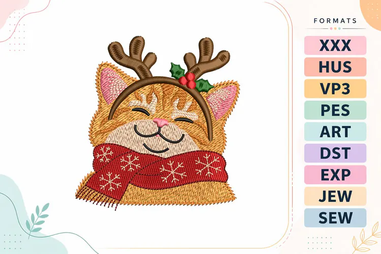 Kawaii Christmas Cat Embroidery Designs For Machine