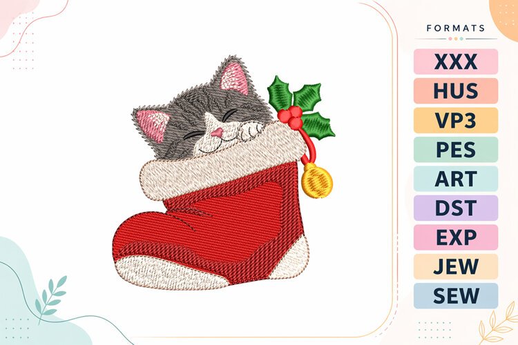 Cute Christmas Cat Embroidery Designs For Machine example image 1