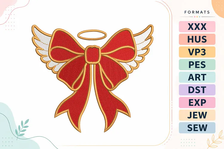 Christmas Angel Bow Embroidery Designs For Machine