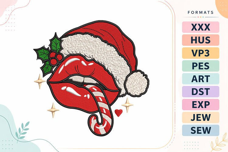 Christmas Santa Hat & Candy Cane Embroidery Design example image 1