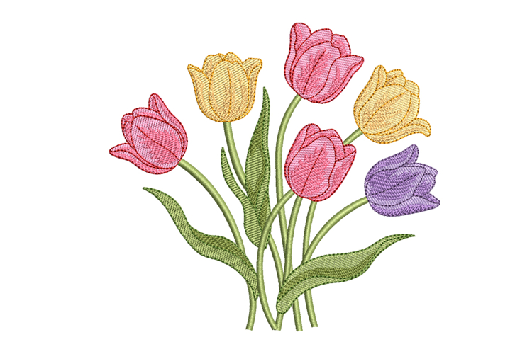 Colorful Tulip Bouquet Embroidery Designs For Machine