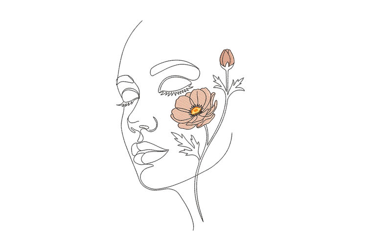 Line Art Face with Flower Embroidery Designs For Machine