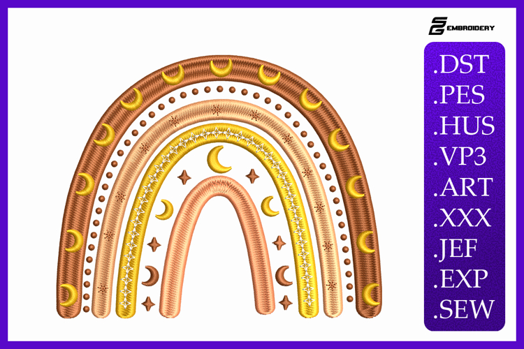 Boho Moon Rainbow Embroidery Design For Machine
