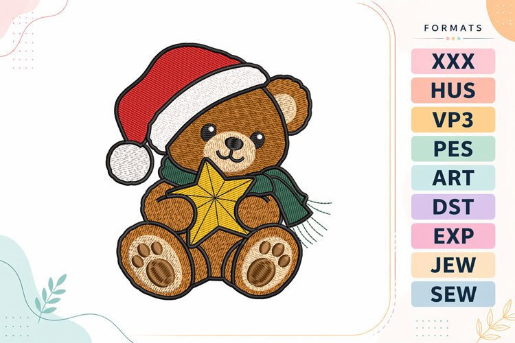 Christmas Teddy Bear Machine Embroidery Design example image 1