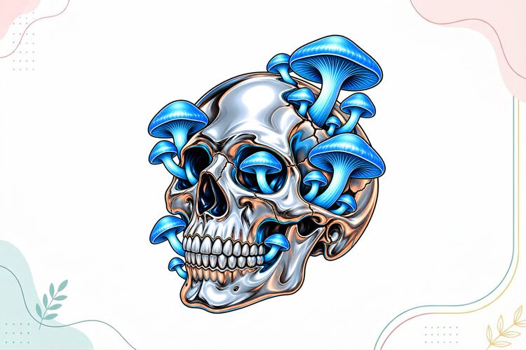 Gothic Skull & Blue Mushroom Sticker example image 1