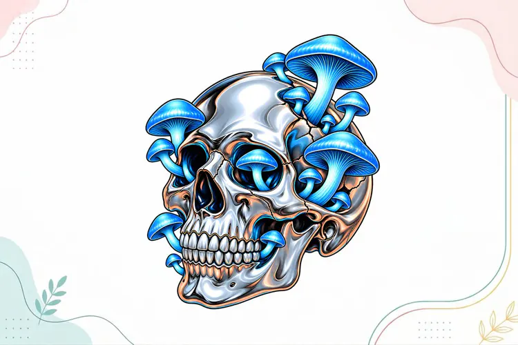 Gothic Skull & Blue Mushroom Sticker