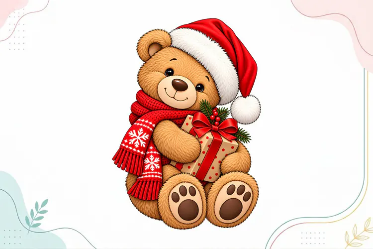 Christmas Teddy Bear with Gift PNG