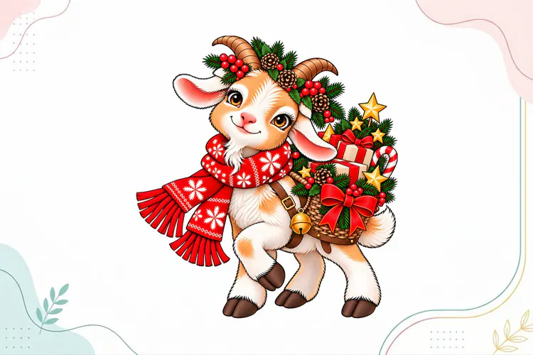 Cute Christmas Goat with Gifts PNG