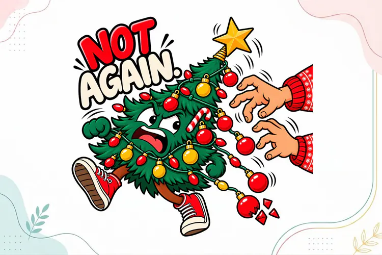 Funny Christmas Tree Running Away Clipart