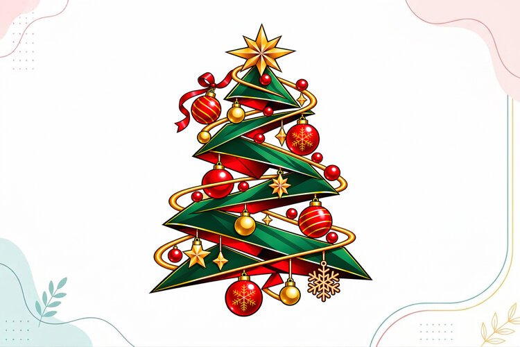 Modern Geometric Christmas Tree Clipart example image 1