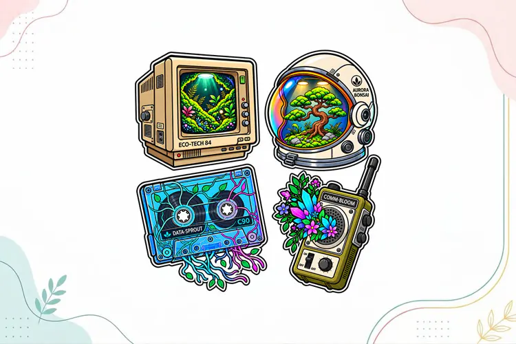Retro Futuristic Eco Tech Stickers
