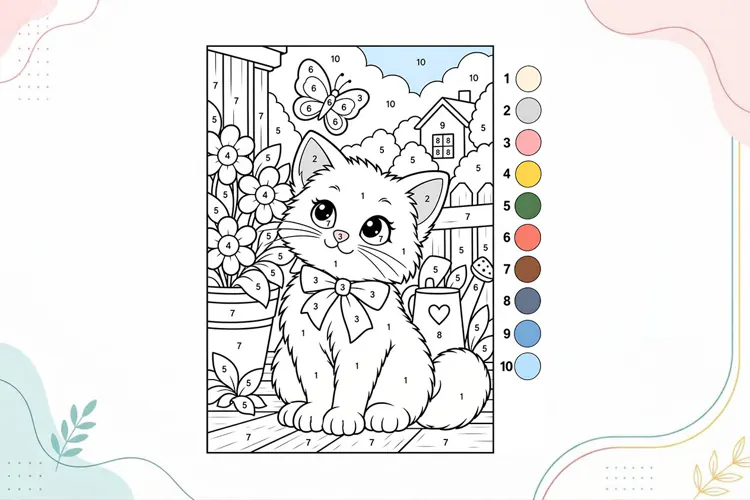 Cute Kitten Color by Number Coloring Page