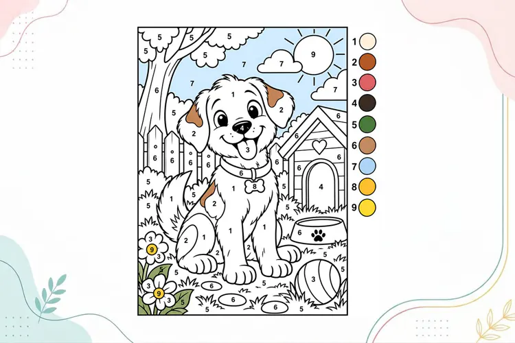 Cute Puppy Color by Number Coloring Page