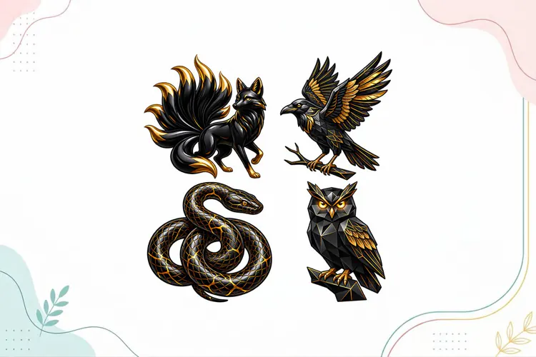 Black & Gold Gothic Animal Stickers