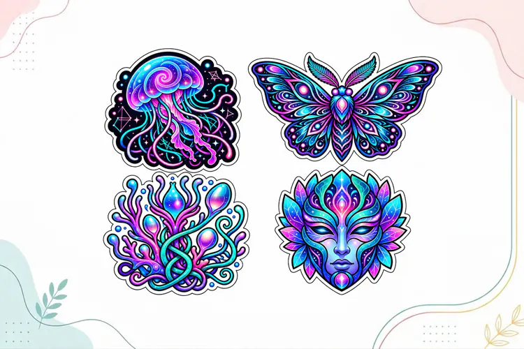 Mystical Neon Fantasy Stickers