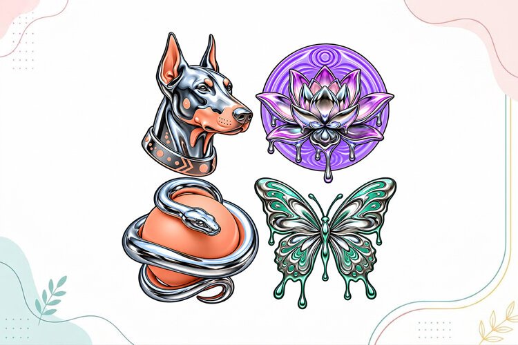 Metallic Doberman, Lotus, Snake & Butterfly Stickers example image 1