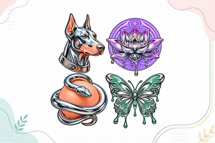 Metallic Doberman, Lotus, Snake & Butterfly Stickers