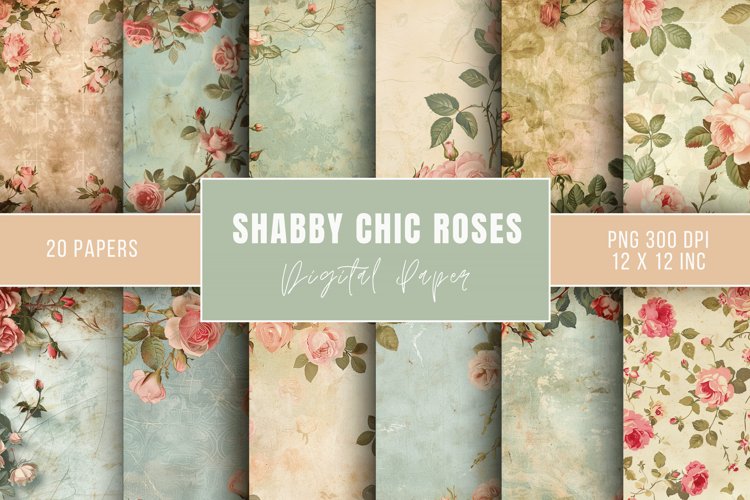 Shabby Chic Roses Seamless Digital Paper Bundle